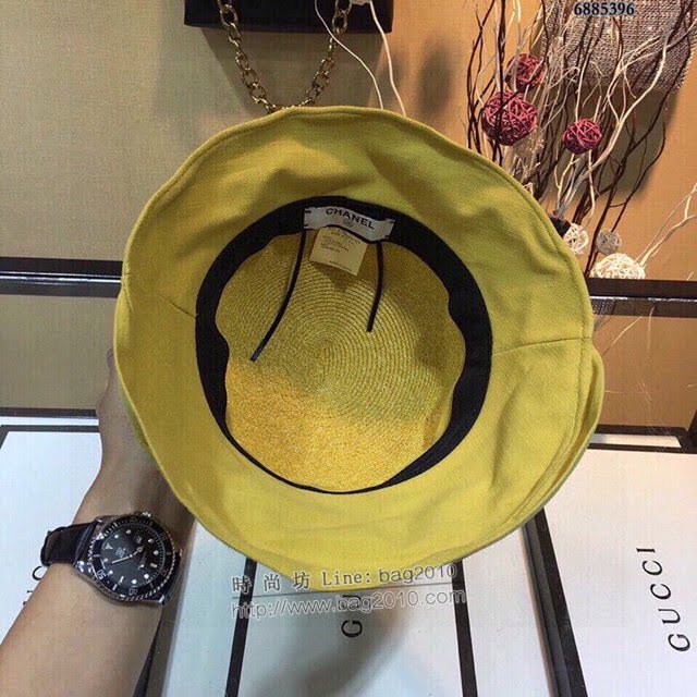 Chanel女士帽子 香奈兒草帽褶皺帽檐 Chanel遮陽帽  mm1009